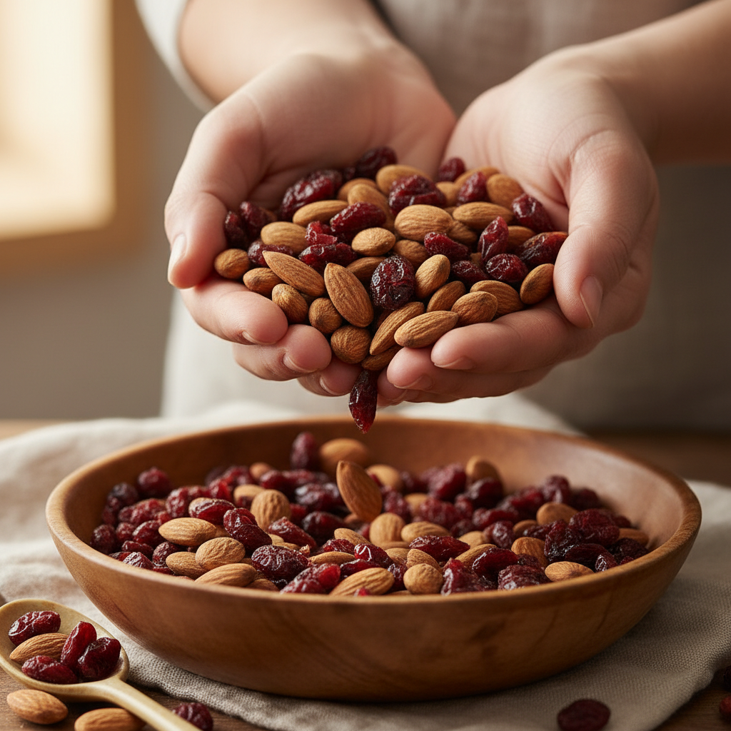 Handful of Almonds and Dried Cranberries