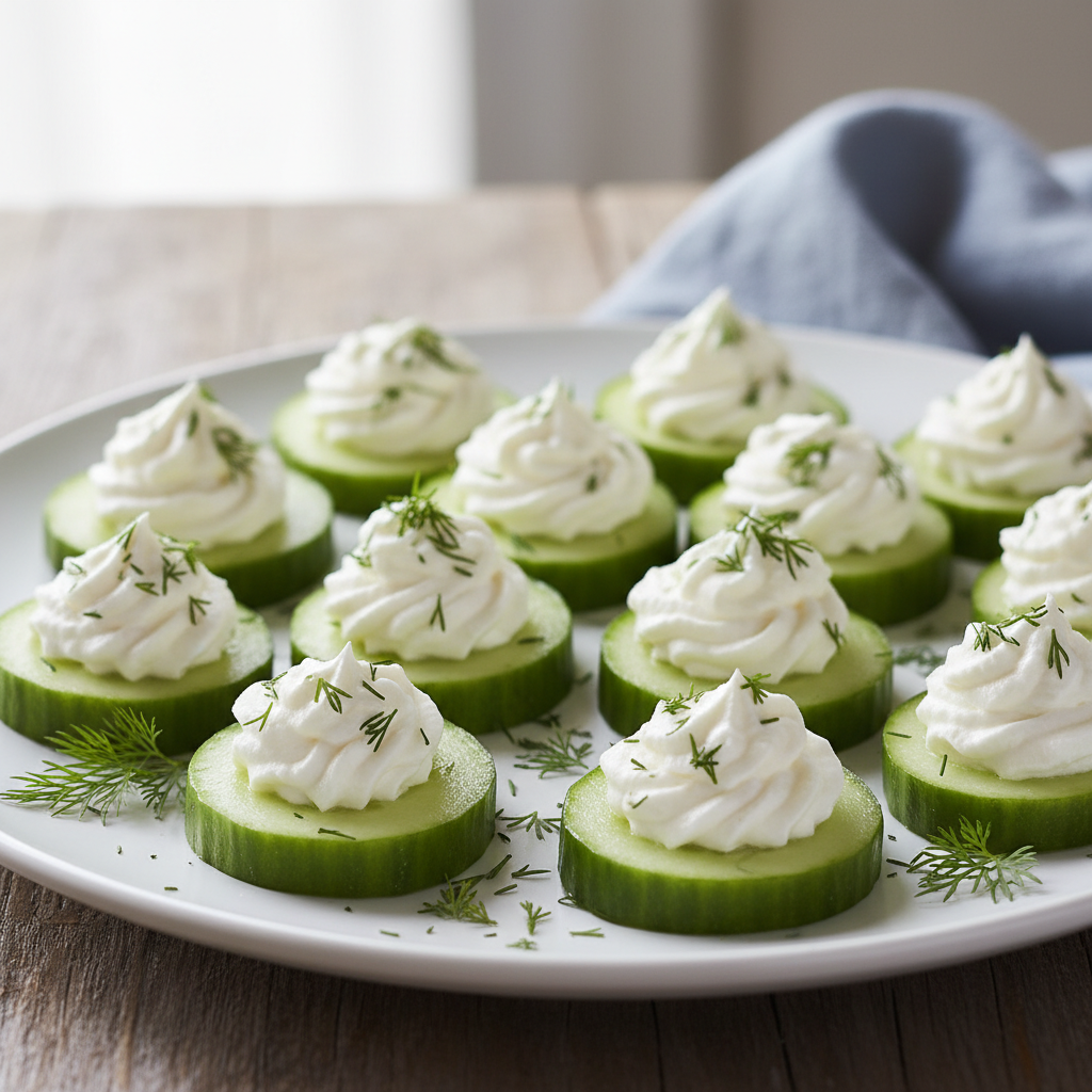 Cucumber Slices with Cream Cheese and Dill