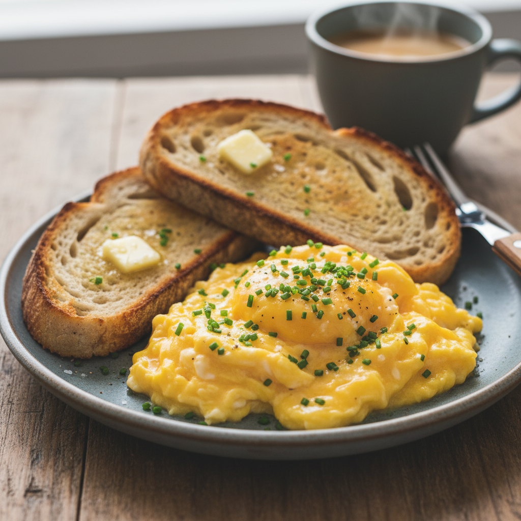 Creamy Scrambled Eggs with Chives and Toast