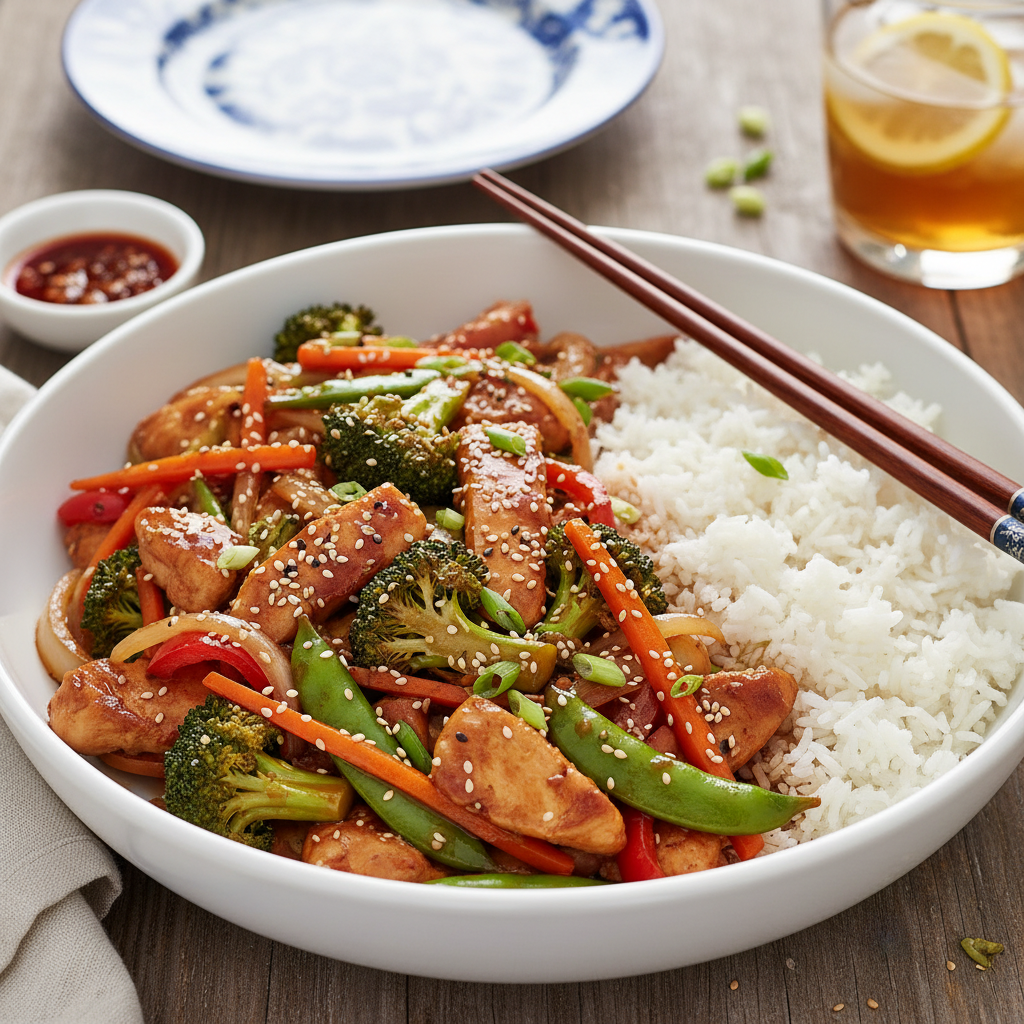 Quick Chicken and Veggie Stir-fry with Rice