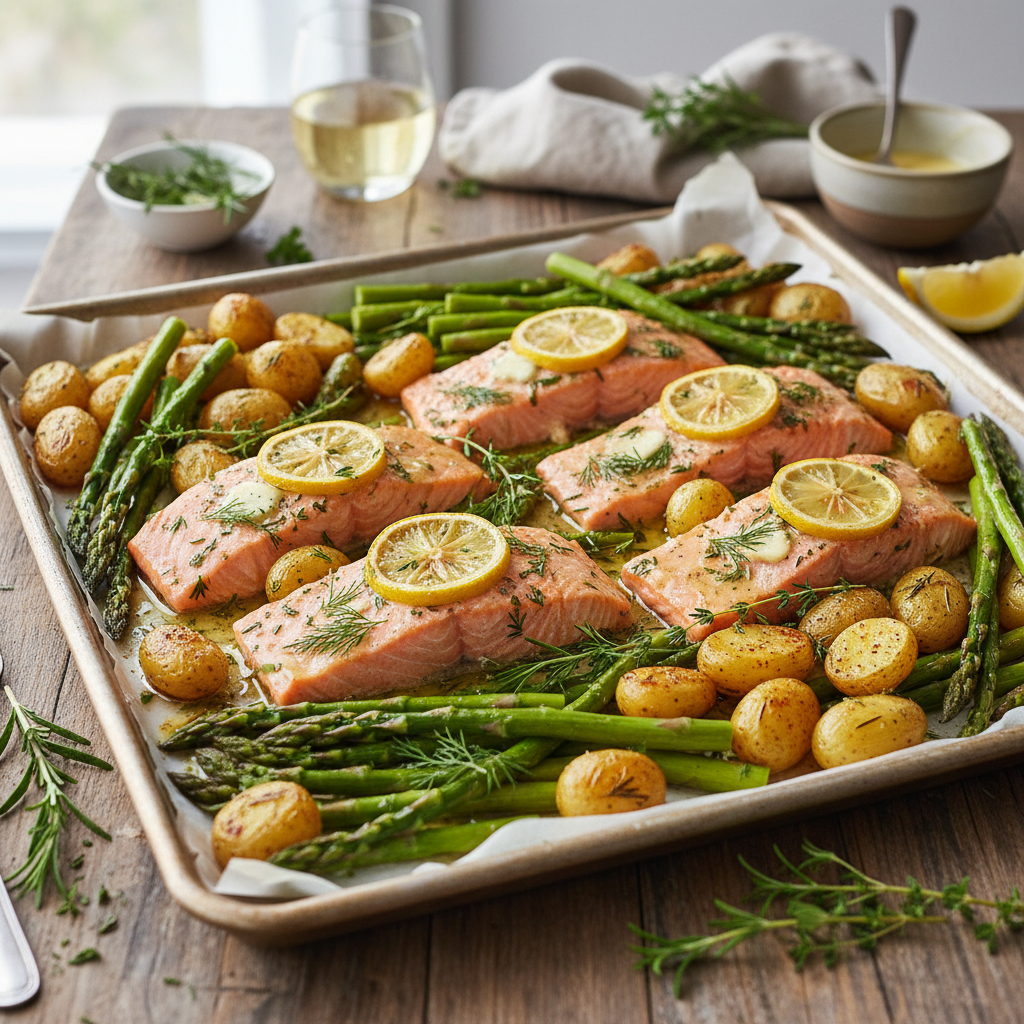 Sheet Pan Lemon Herb Salmon with Asparagus and Potatoes