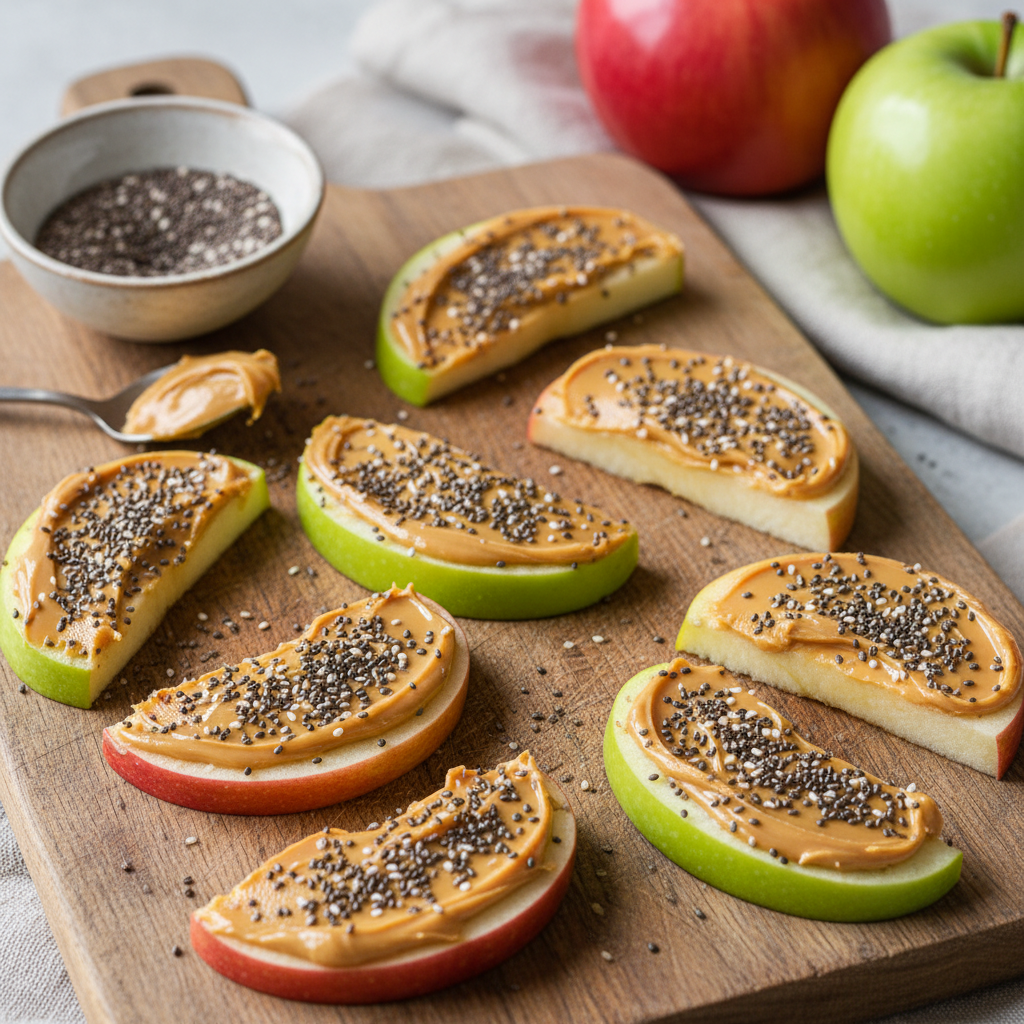 Apple Slices with Peanut Butter and Chia Seeds