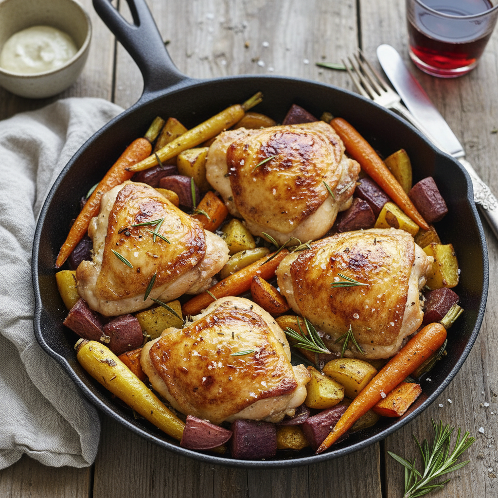 Roasted Chicken Thighs with Rosemary and Root Vegetables