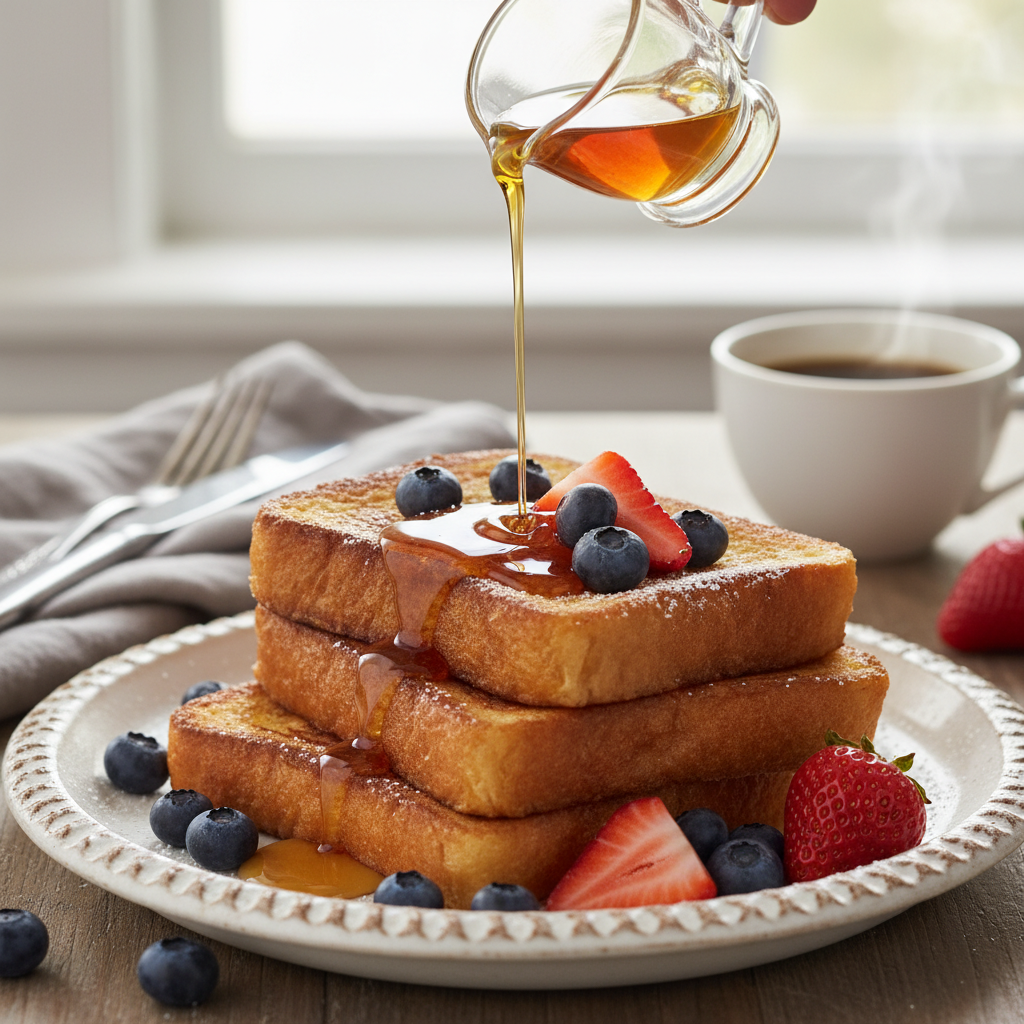 Quick French Toast with Maple Syrup and Berries