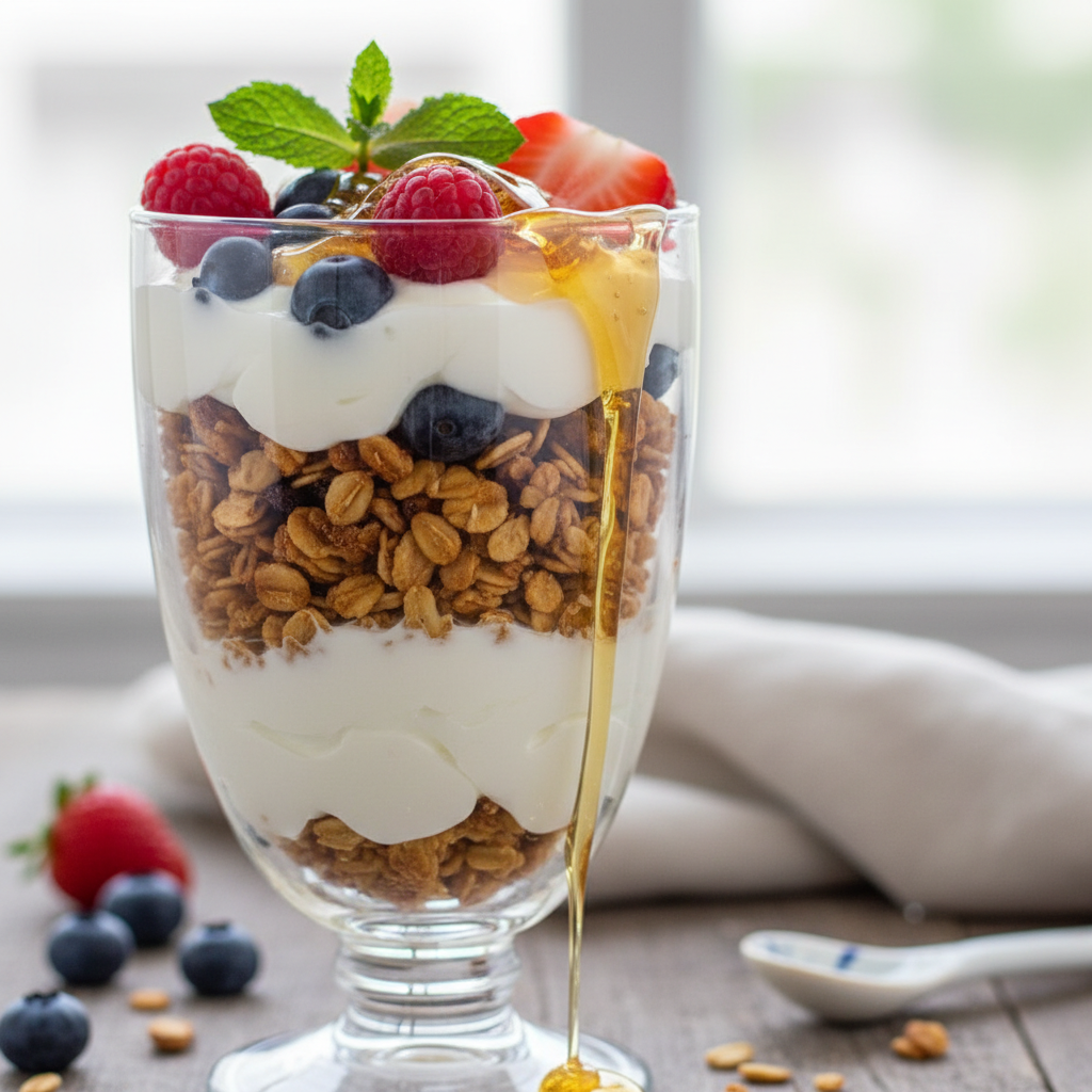 Greek Yogurt Parfait with Granola and Honey