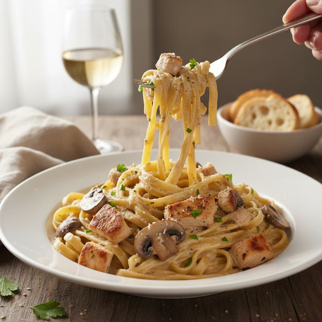 Creamy Chicken and Mushroom Fettuccine