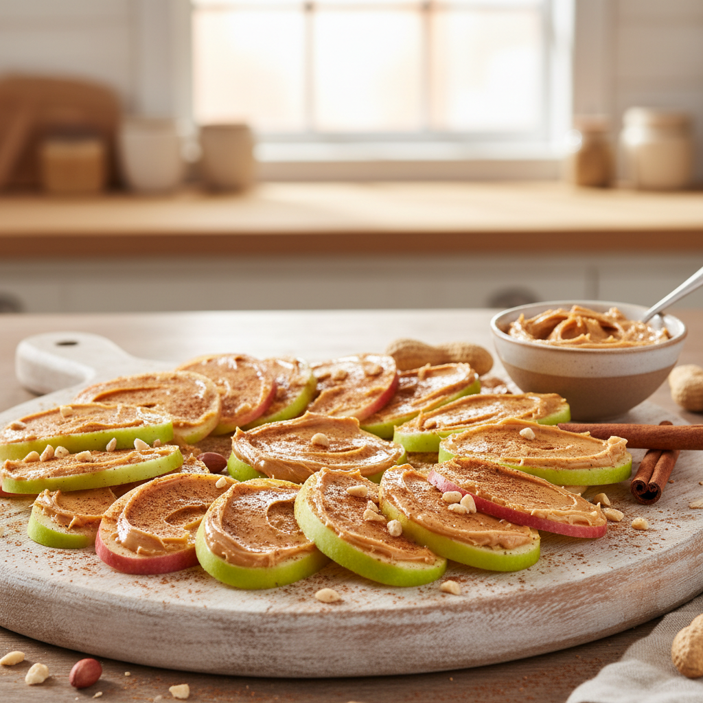 Apple Slices with Peanut Butter and Cinnamon