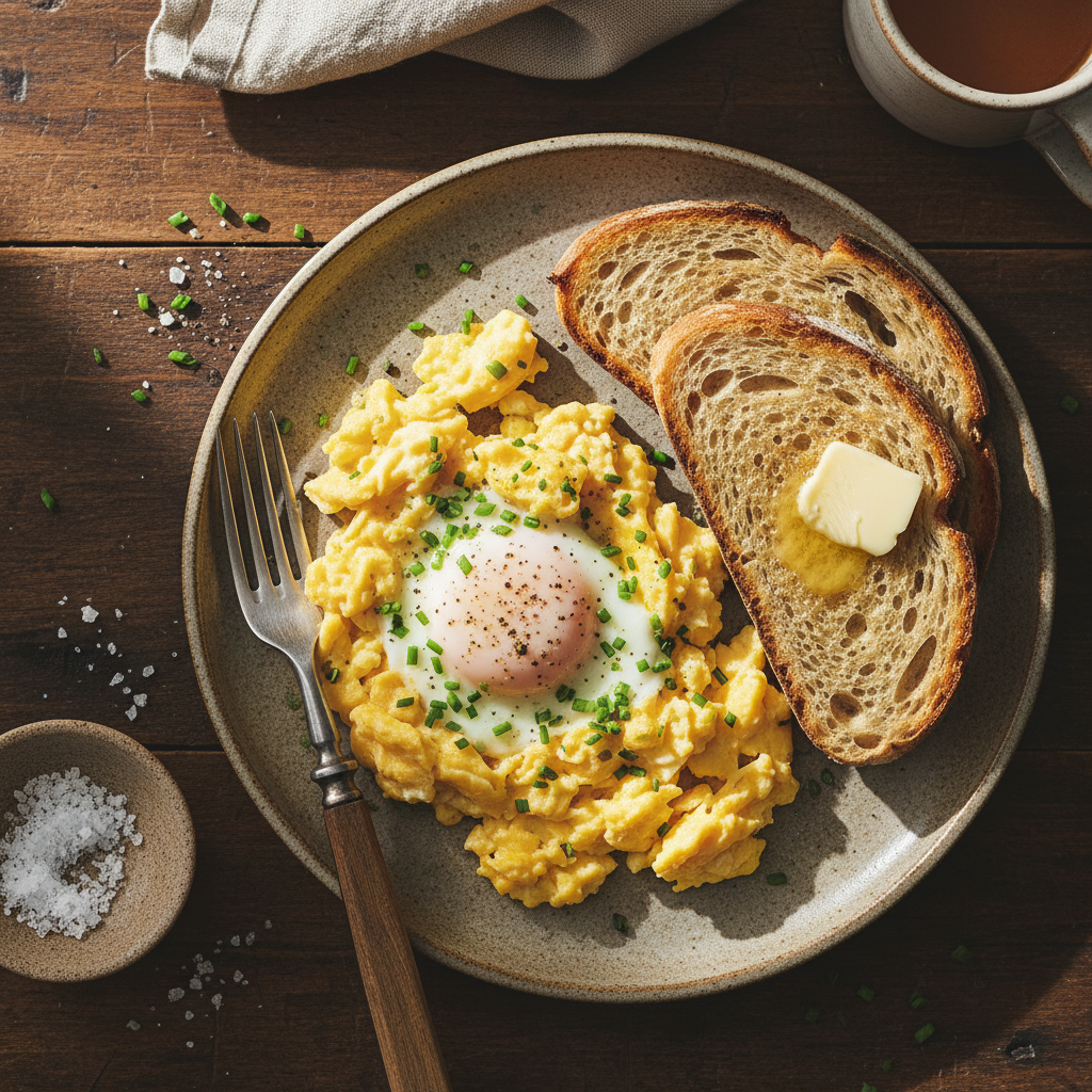Quick Scrambled Eggs with Chives and Toast