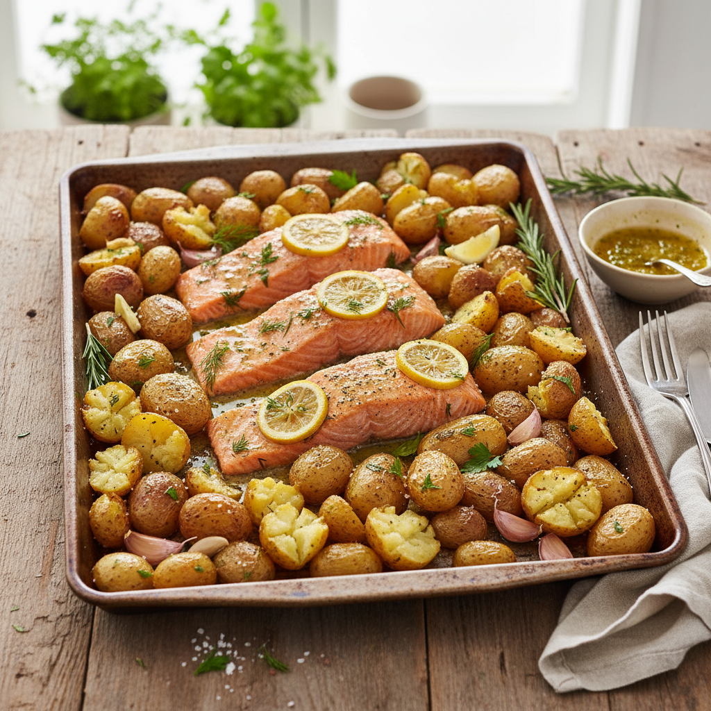 Sheet Pan Lemon Herb Salmon with Roasted Potatoes