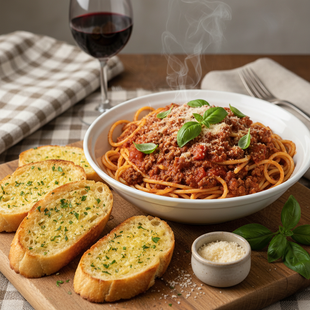 Spaghetti Bolognese with Garlic Bread