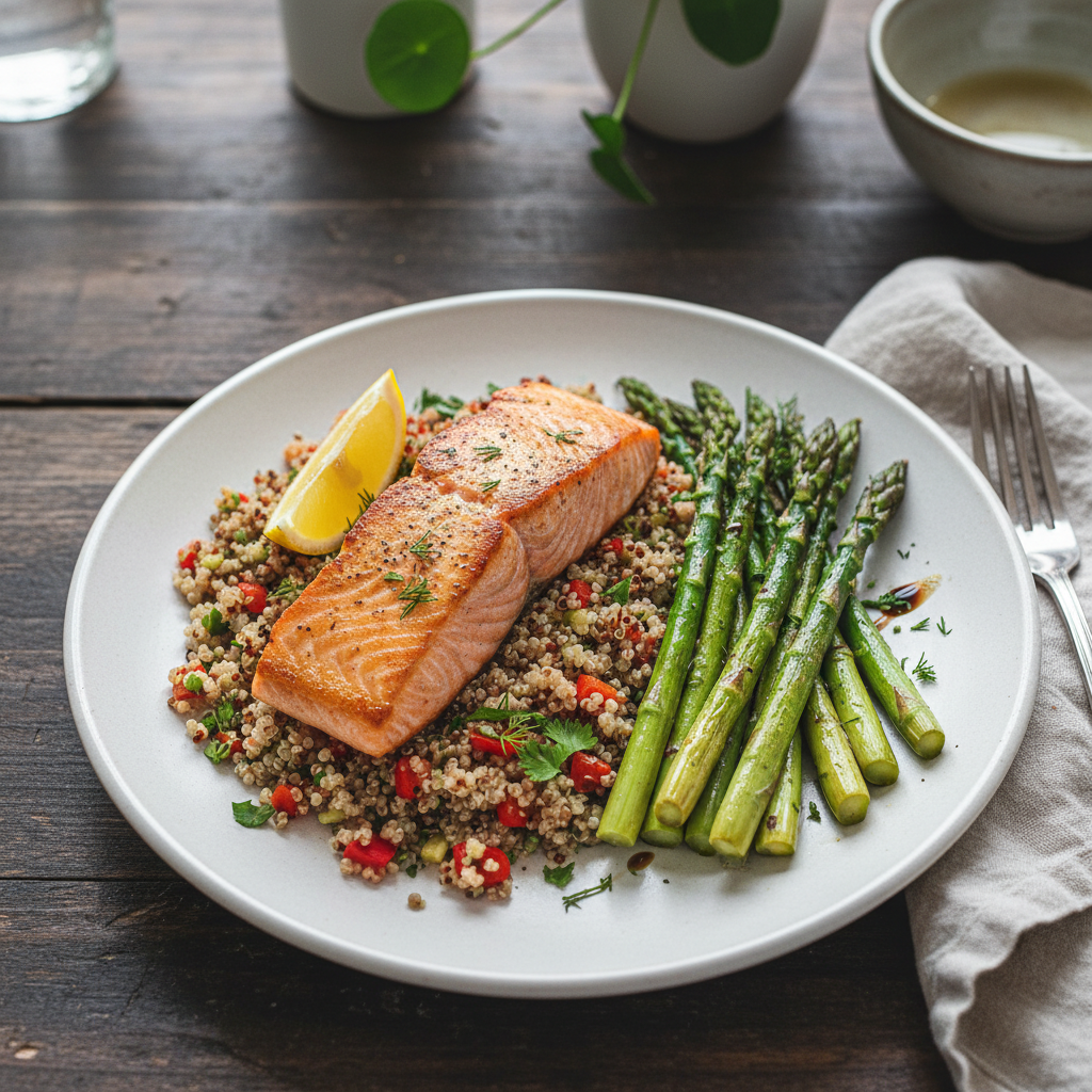 Pan-Seared Salmon with Asparagus and Quinoa