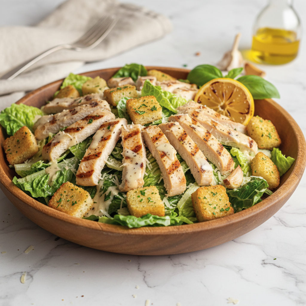 Chicken Caesar Salad with Garlic Croutons