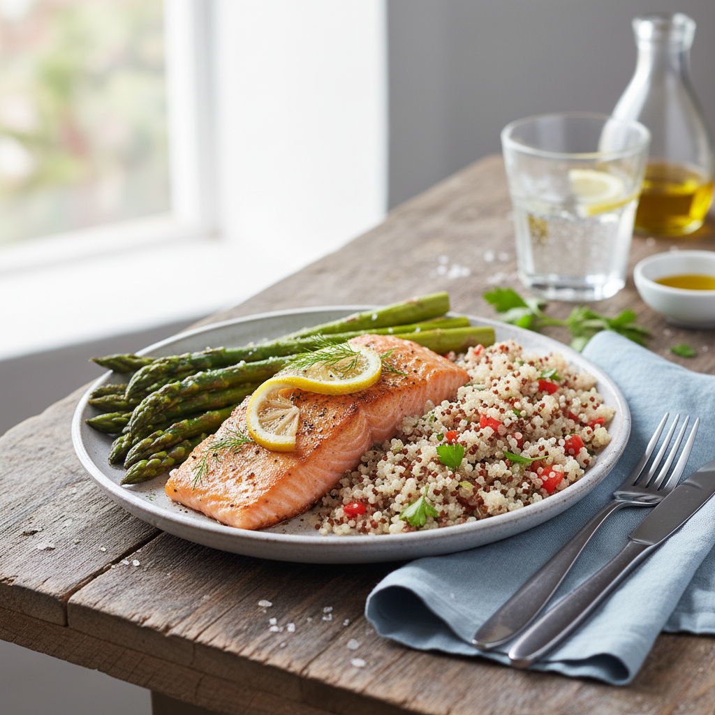 Simple Baked Salmon with Asparagus and Quinoa