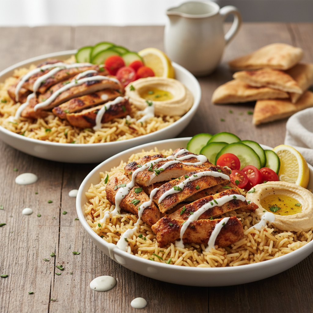 Chicken Shawarma Bowls with Garlic Sauce and Rice