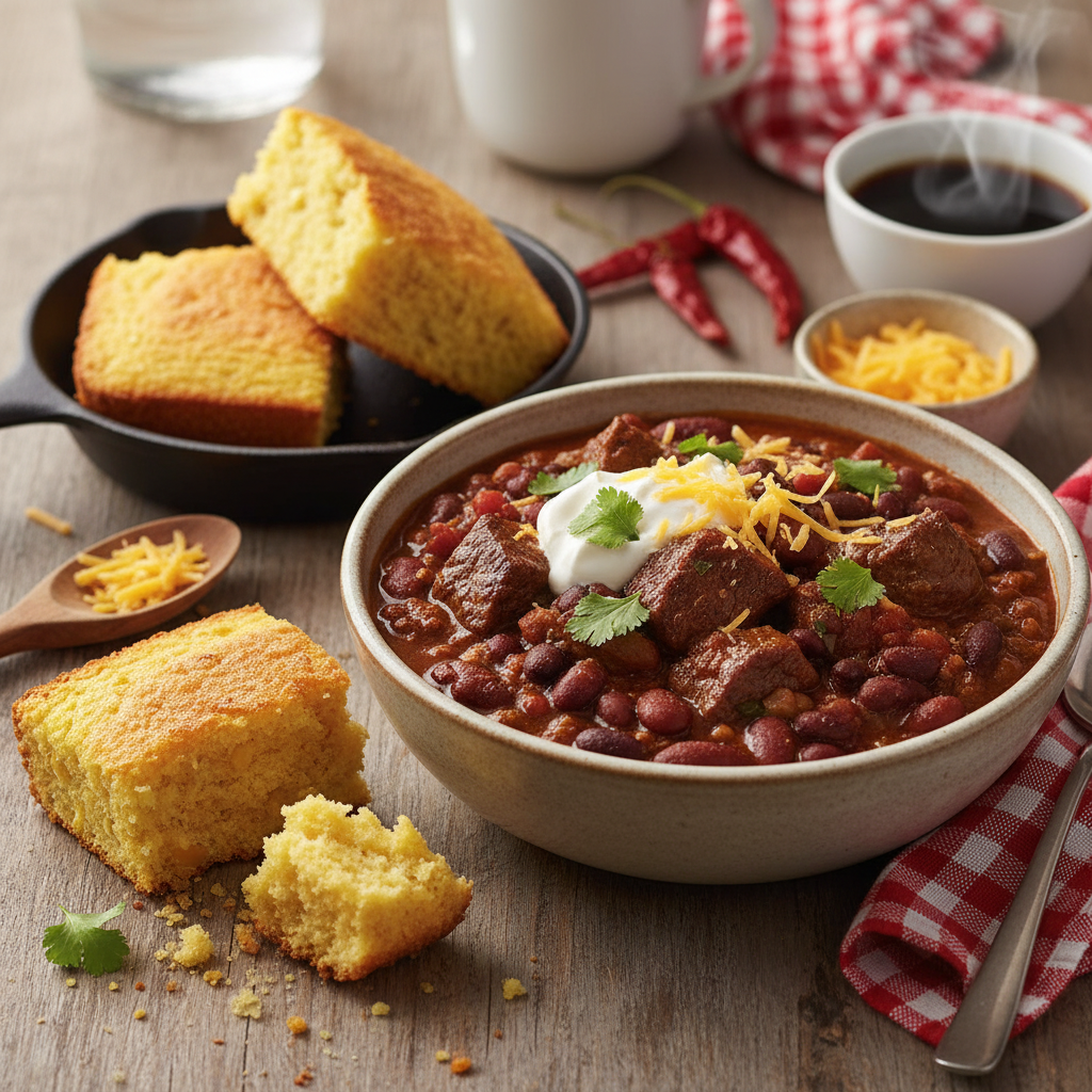 Hearty Beef Chili with Cornbread