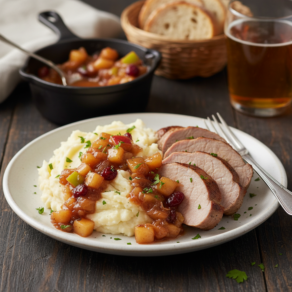 Pork Tenderloin with Apple Chutney and Mashed Potatoes