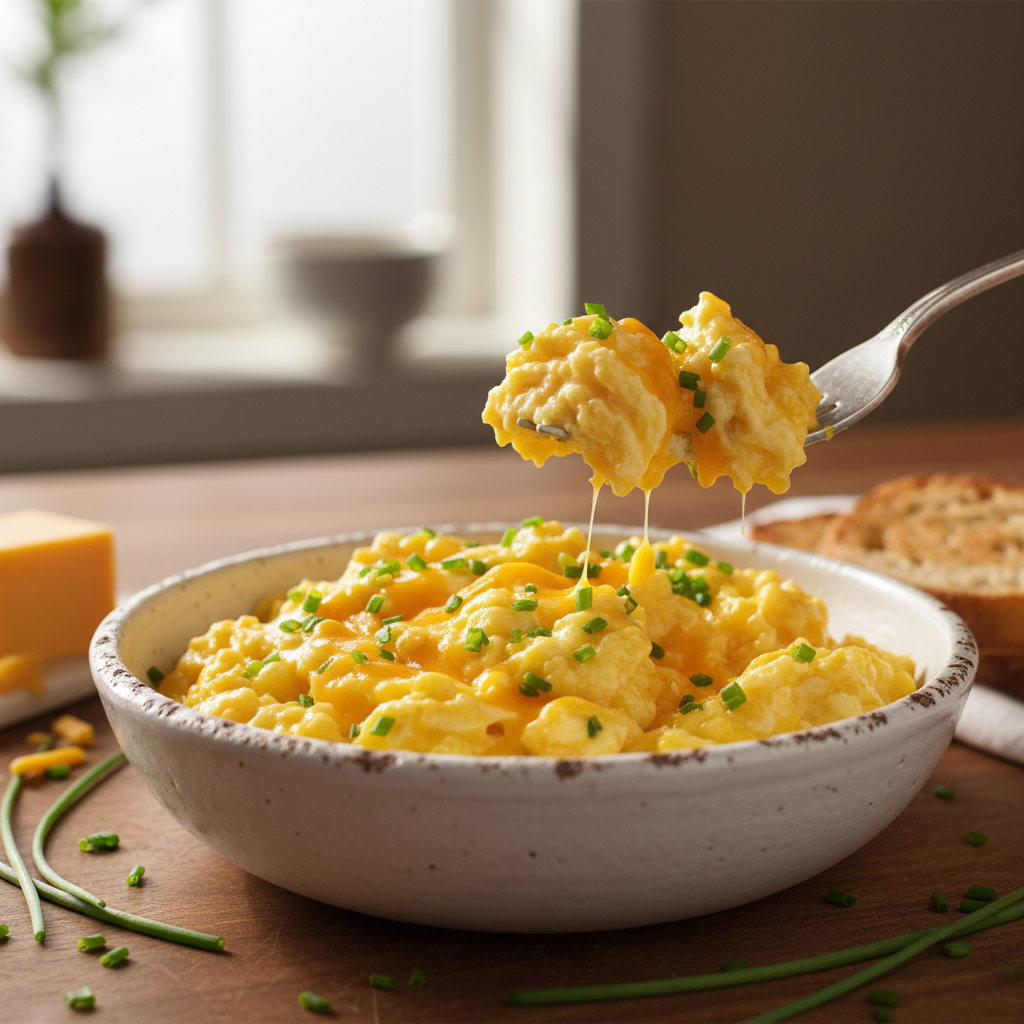 Quick Scrambled Eggs with Chives and Cheddar