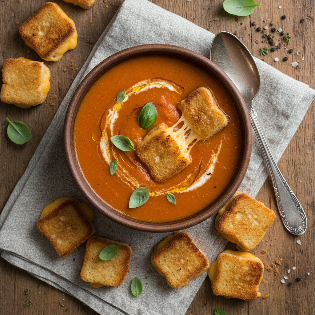 Creamy Tomato Soup with Mini Grilled Cheese Dippers