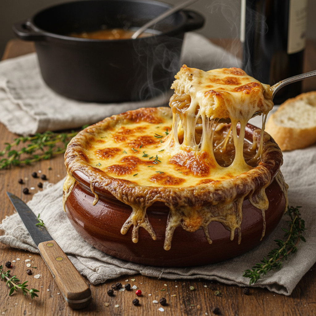 Classic French Onion Soup with Gruyere Croutons