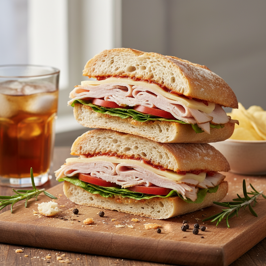 Simple Turkey and Provolone Sandwich on Ciabatta