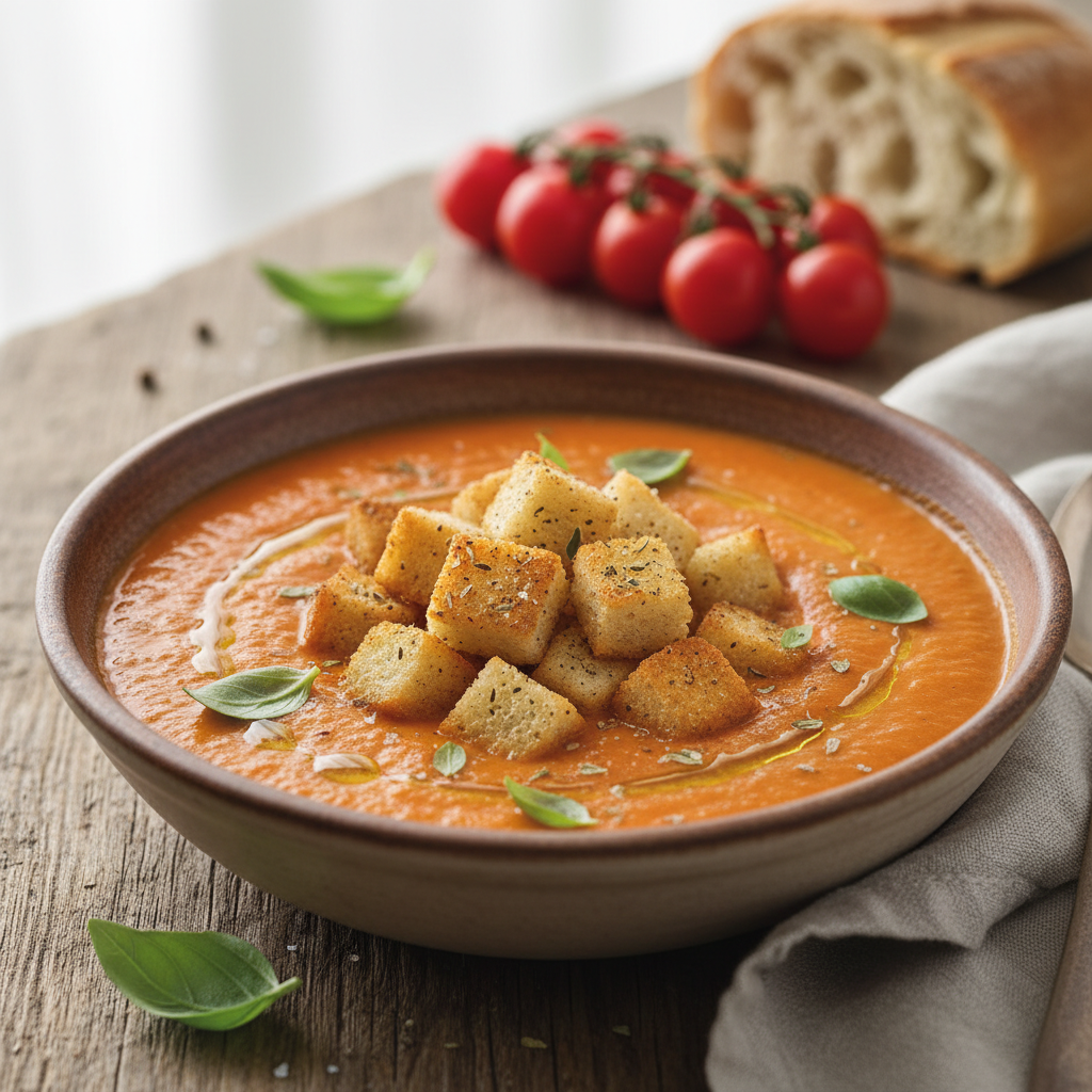 Tomato Basil Soup with Croutons