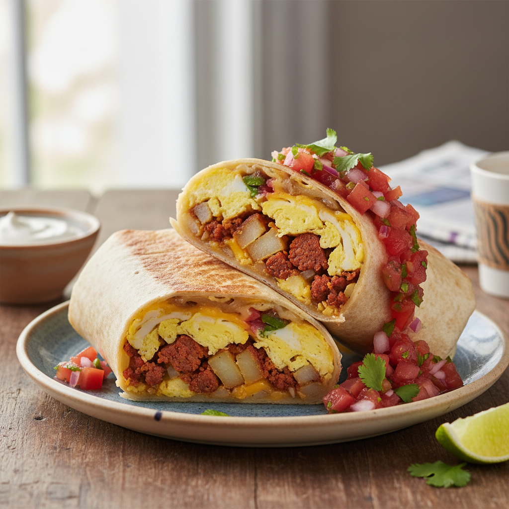 Breakfast Burrito with Scrambled Eggs and Salsa