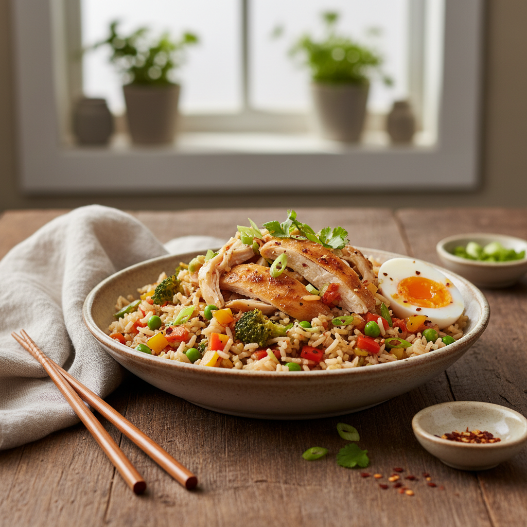 Leftover Chicken and Veggie Rice Bowl