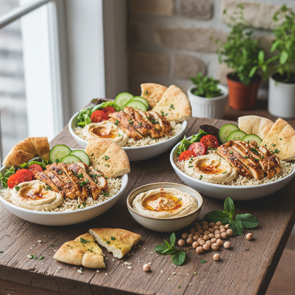 Chicken Shawarma Bowls with Hummus and Pita