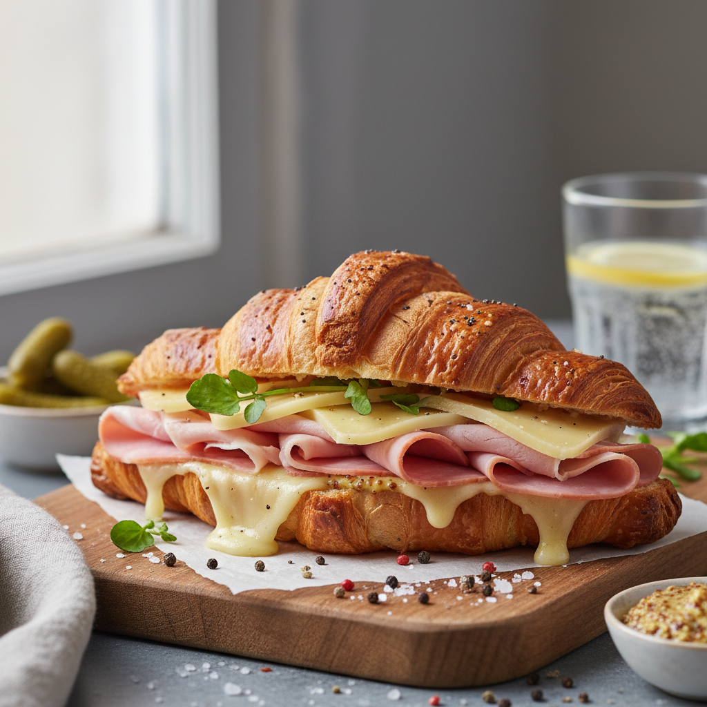 French Ham and Cheese Croissant Sandwich