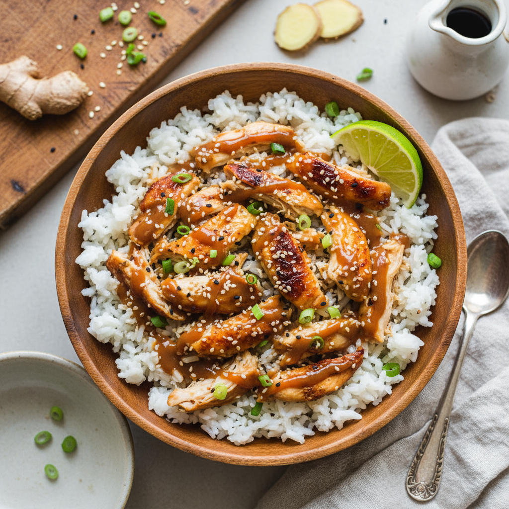 Leftover Chicken and Rice Bowl with Soy Ginger Sauce