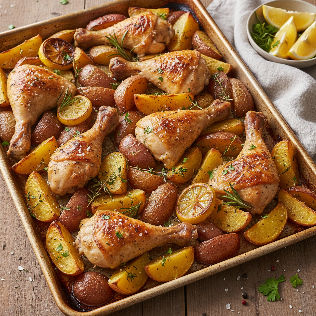 Sheet Pan Lemon Herb Roasted Chicken and Potatoes