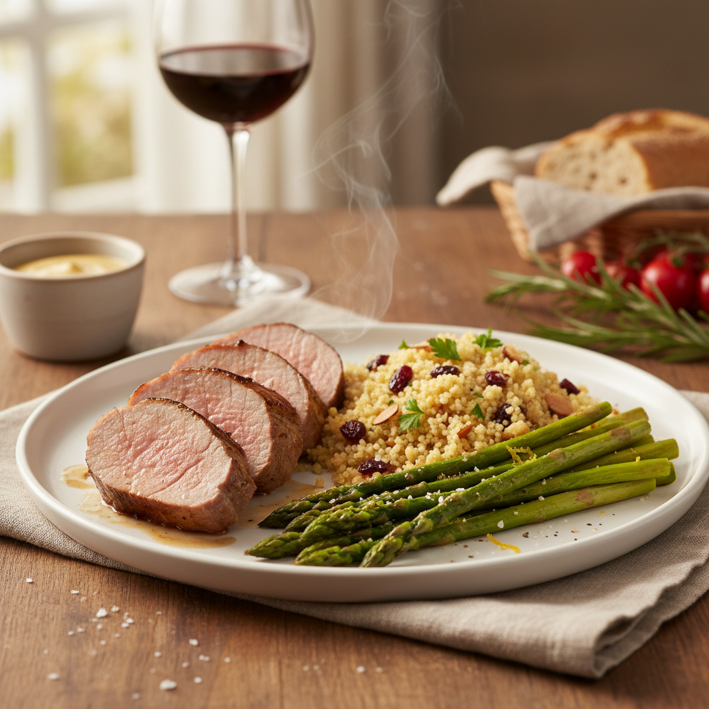 Pork Tenderloin with Roasted Asparagus and Couscous