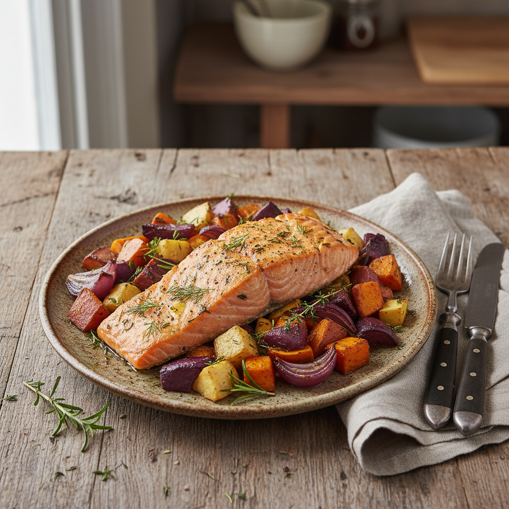 Baked Salmon with Roasted Root Vegetables