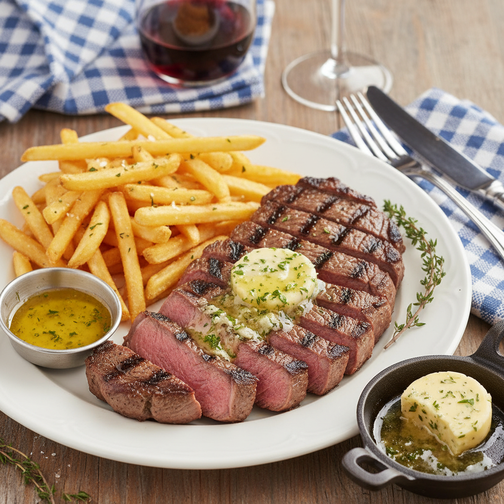 French Steak Frites with Garlic Butter