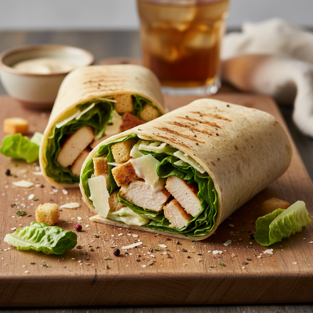 Chicken Caesar Salad Wrap with Crispy Romaine