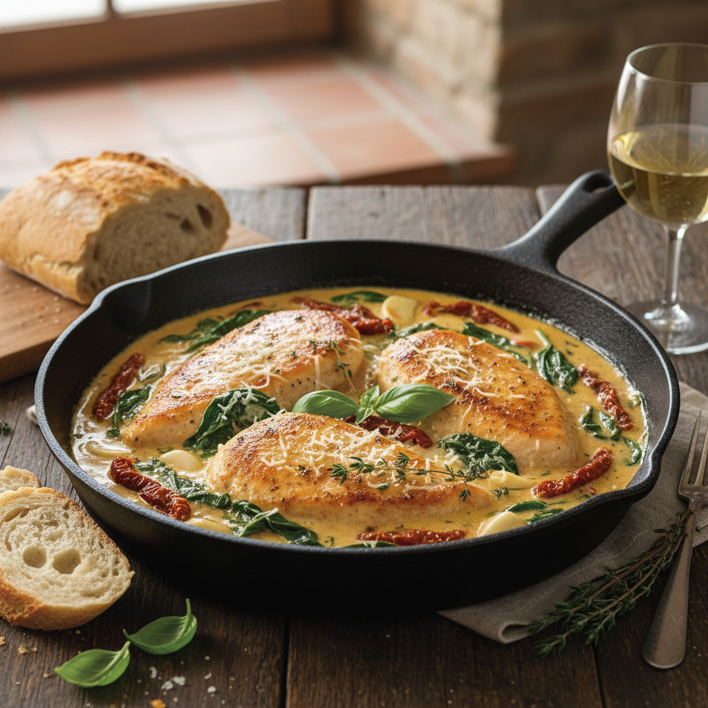 Creamy Tuscan Chicken with Sun-Dried Tomatoes and Spinach