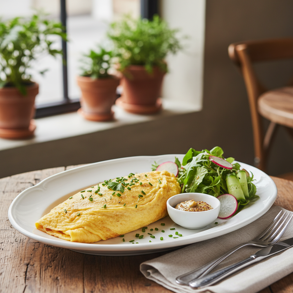 Classic French Omelette with Fine Herbs and Salad