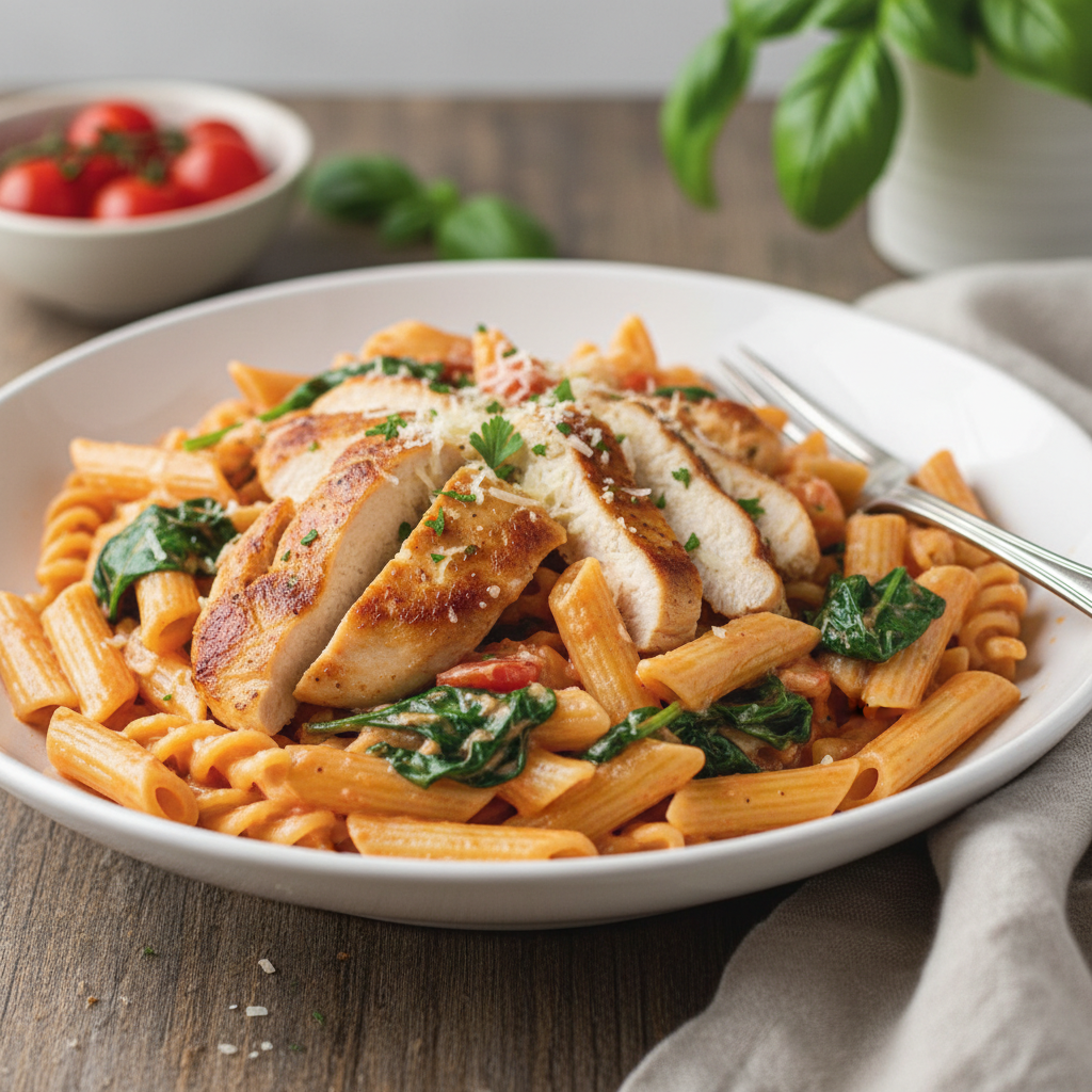 Creamy Tomato Chicken Pasta with Spinach