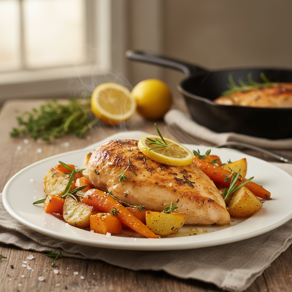 Lemon Herb Roasted Chicken Breast with Carrots and Roasted Potatoes