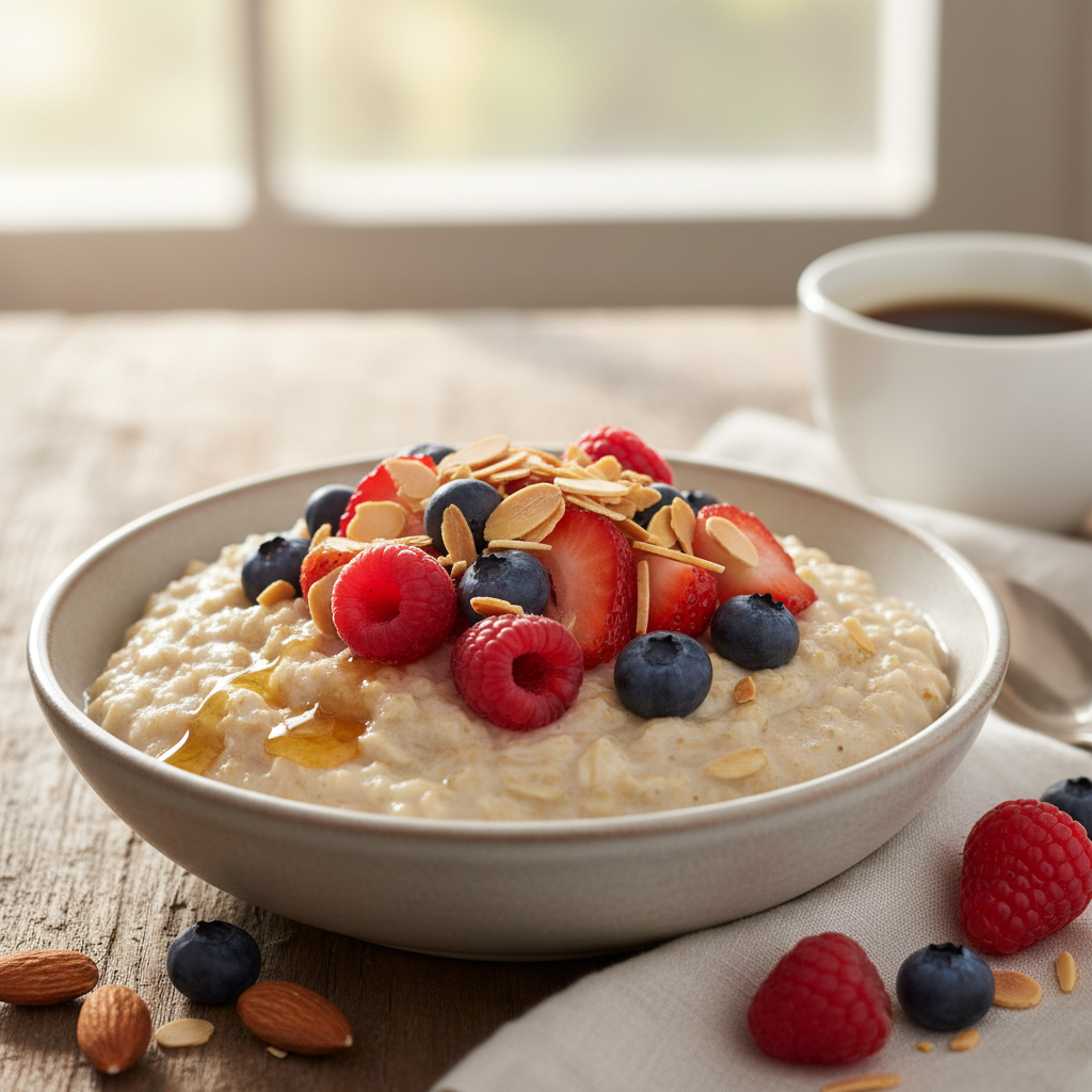 Creamy Oatmeal with Berries and Toasted Almonds