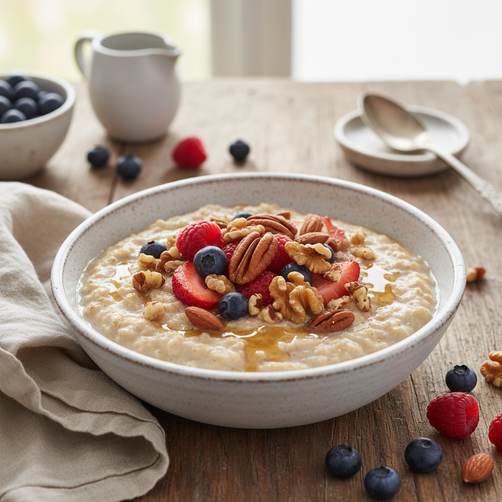 Creamy Oatmeal with Berries and Toasted Nuts