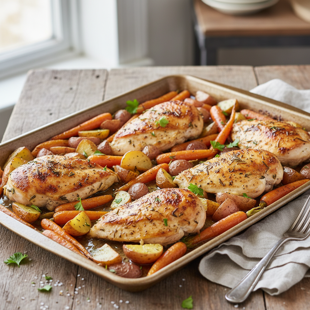 Sheet Pan Roasted Chicken Breast with Carrots and Potatoes