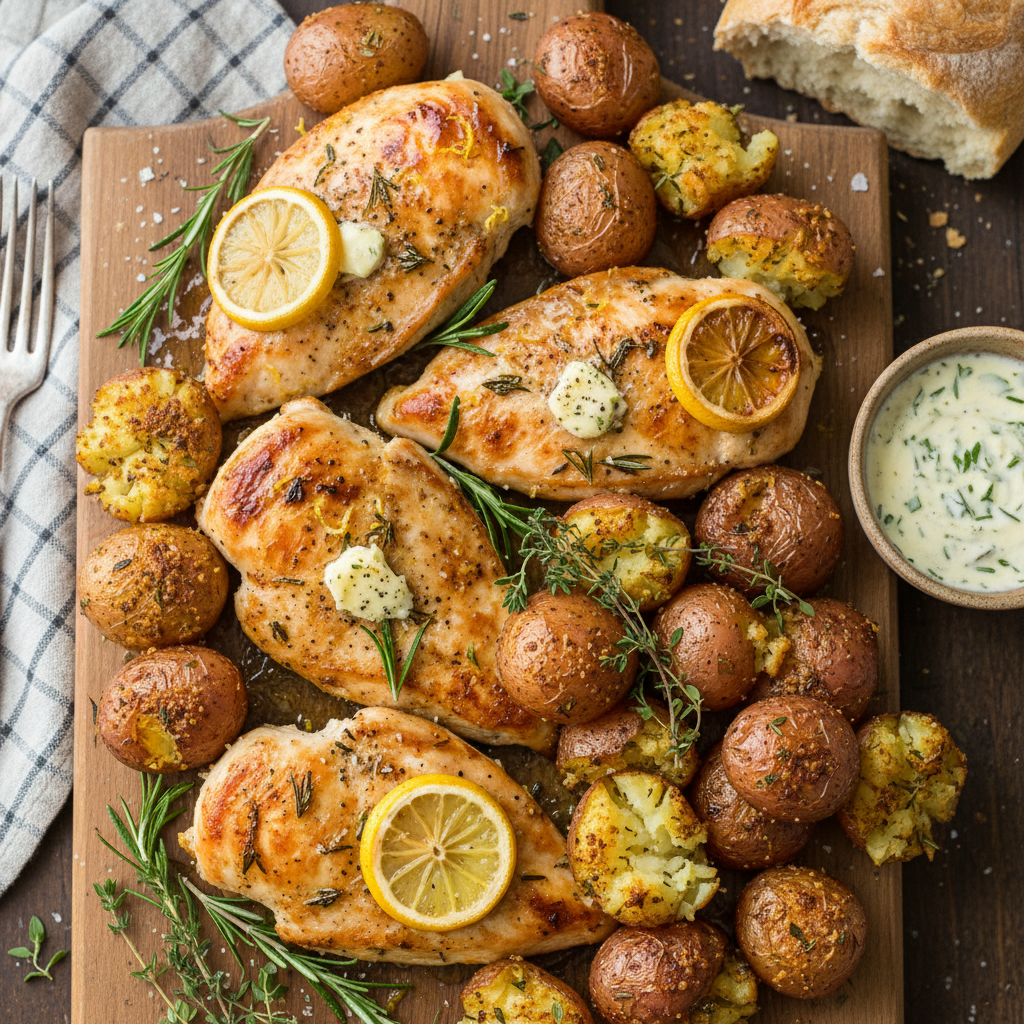 Lemon Herb Baked Chicken Breast with Roasted Potatoes