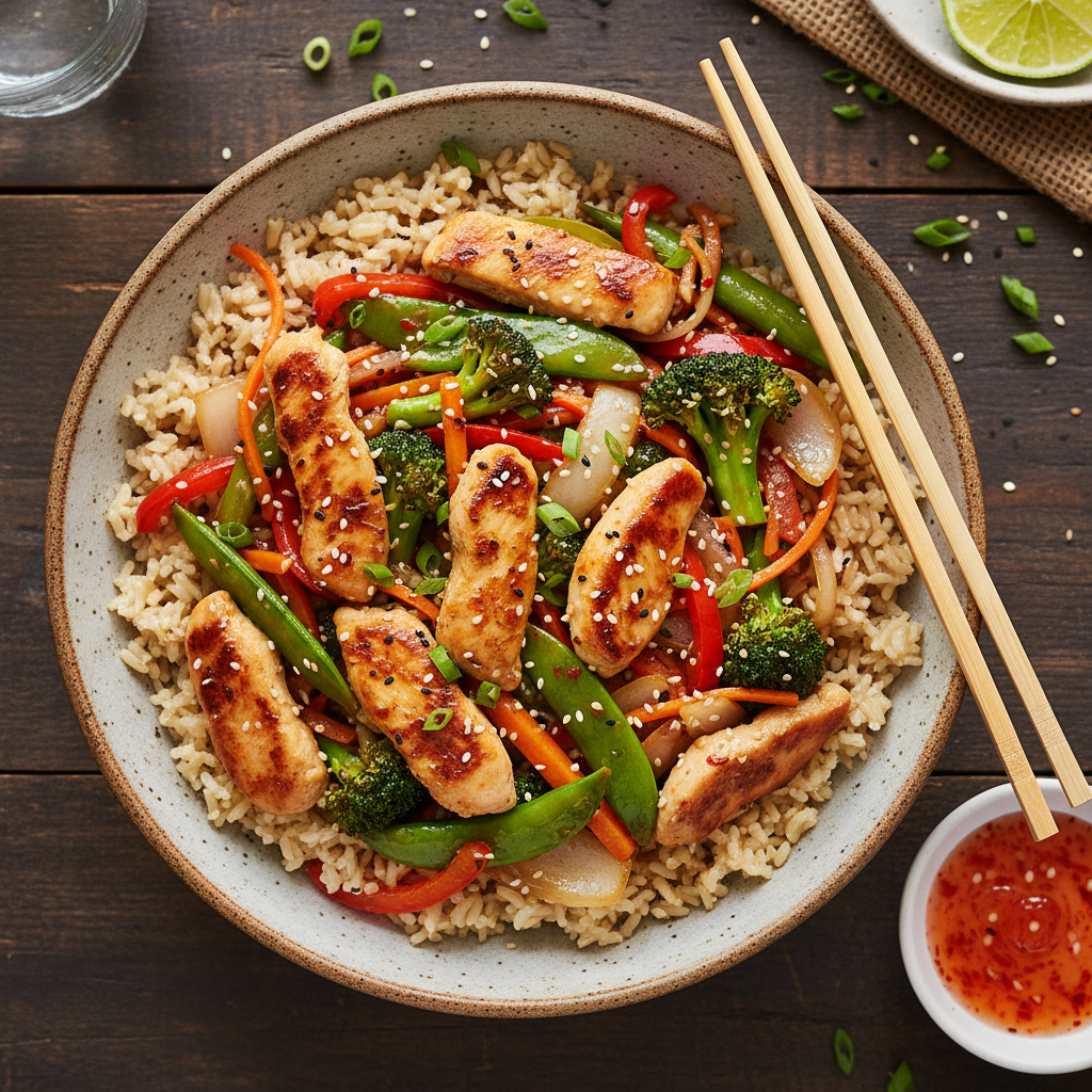 Chicken Breast and Veggie Stir-Fry with Brown Rice