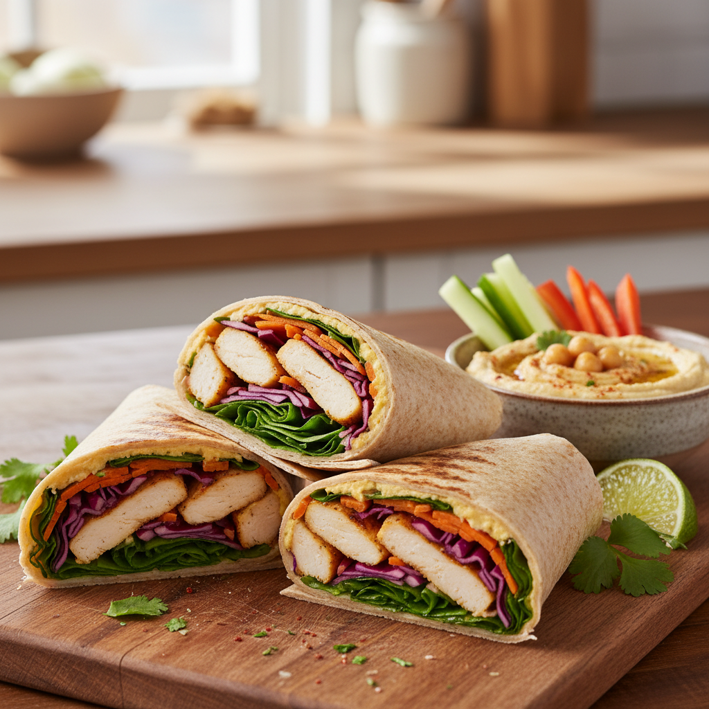 Quick Chicken and Carrot Wrap with Hummus