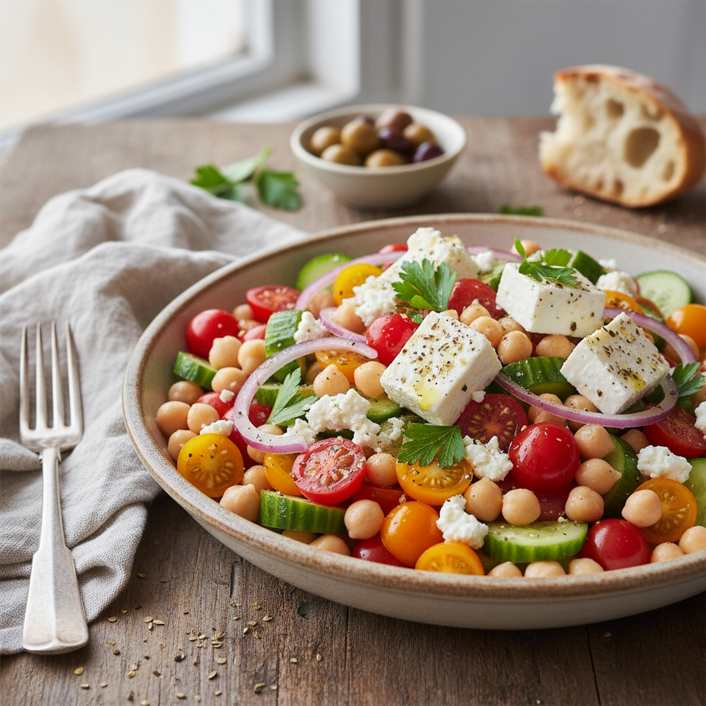 Mediterranean Chickpea and Tomato Salad with Feta