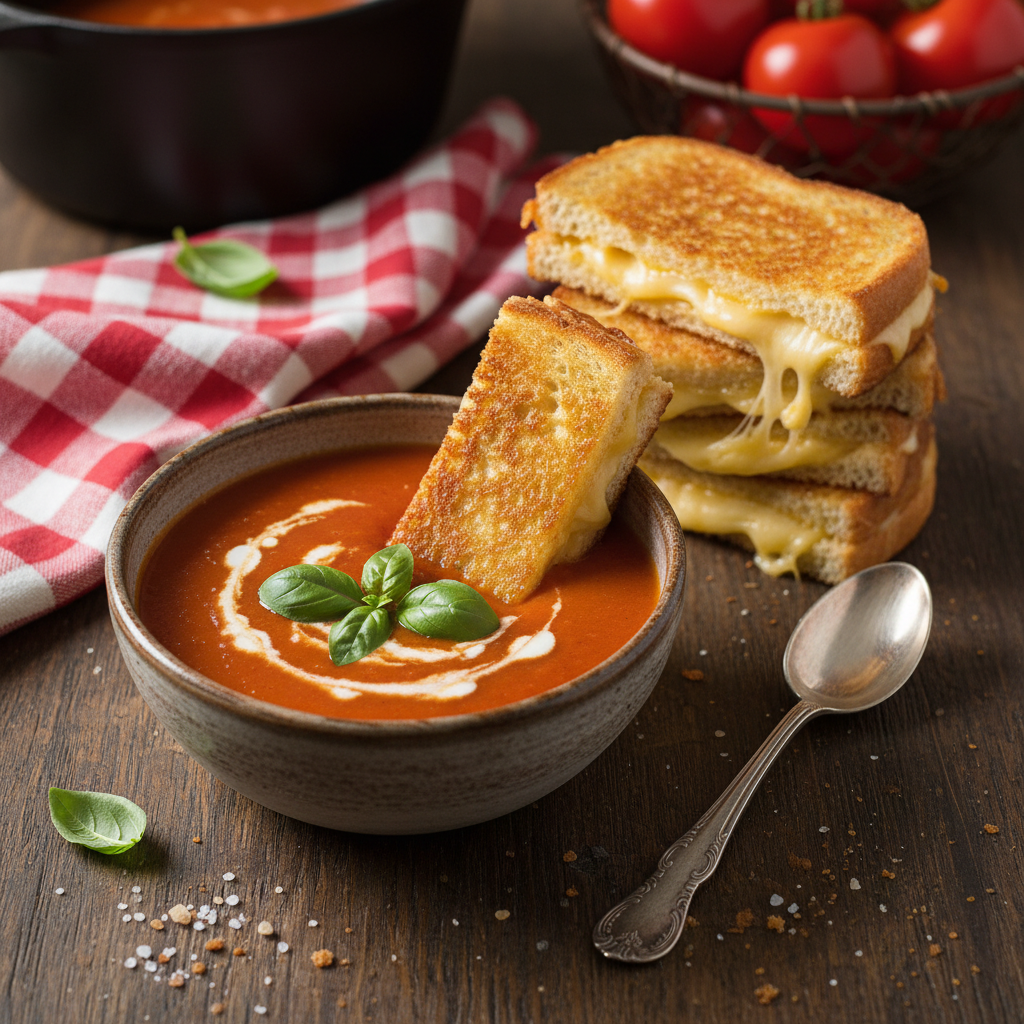 Simple Tomato Soup with Grilled Cheese Dippers