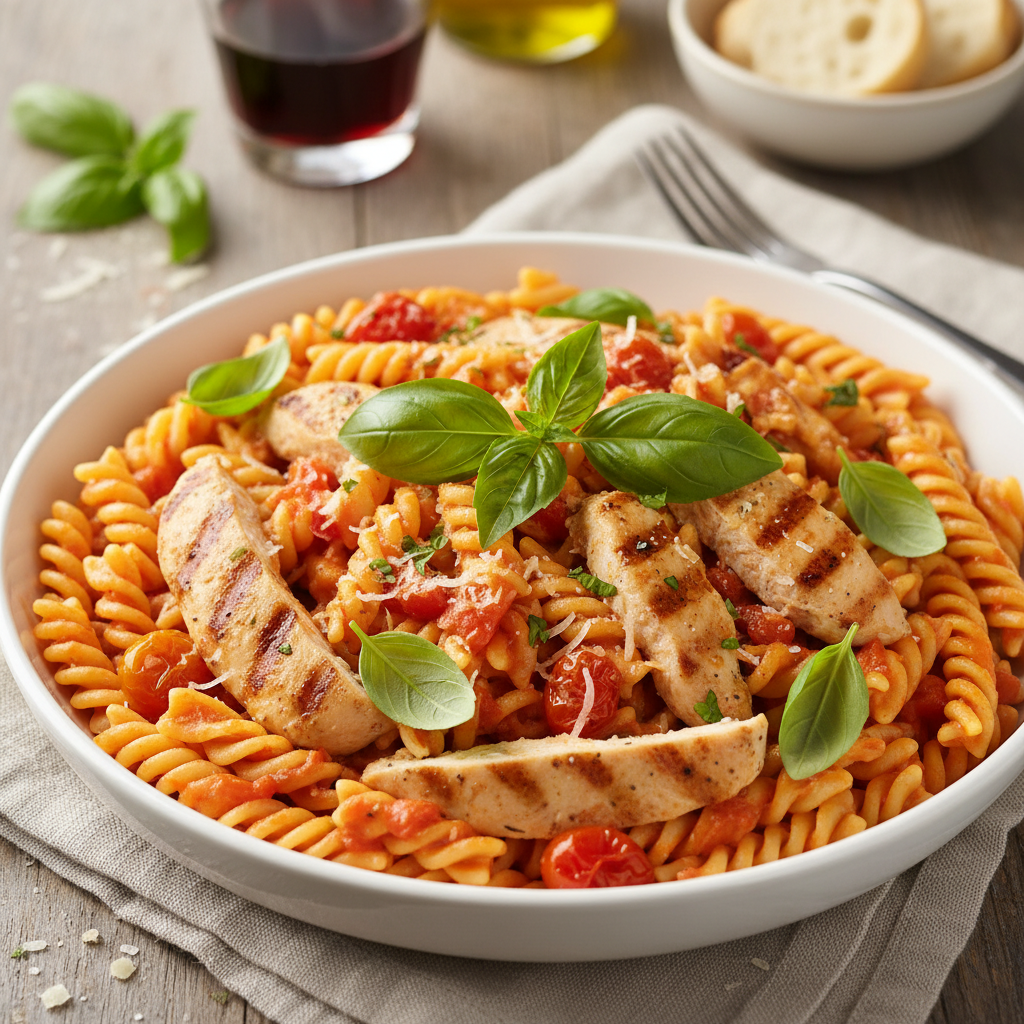 Creamy Tomato and Chicken Pasta with Fresh Basil