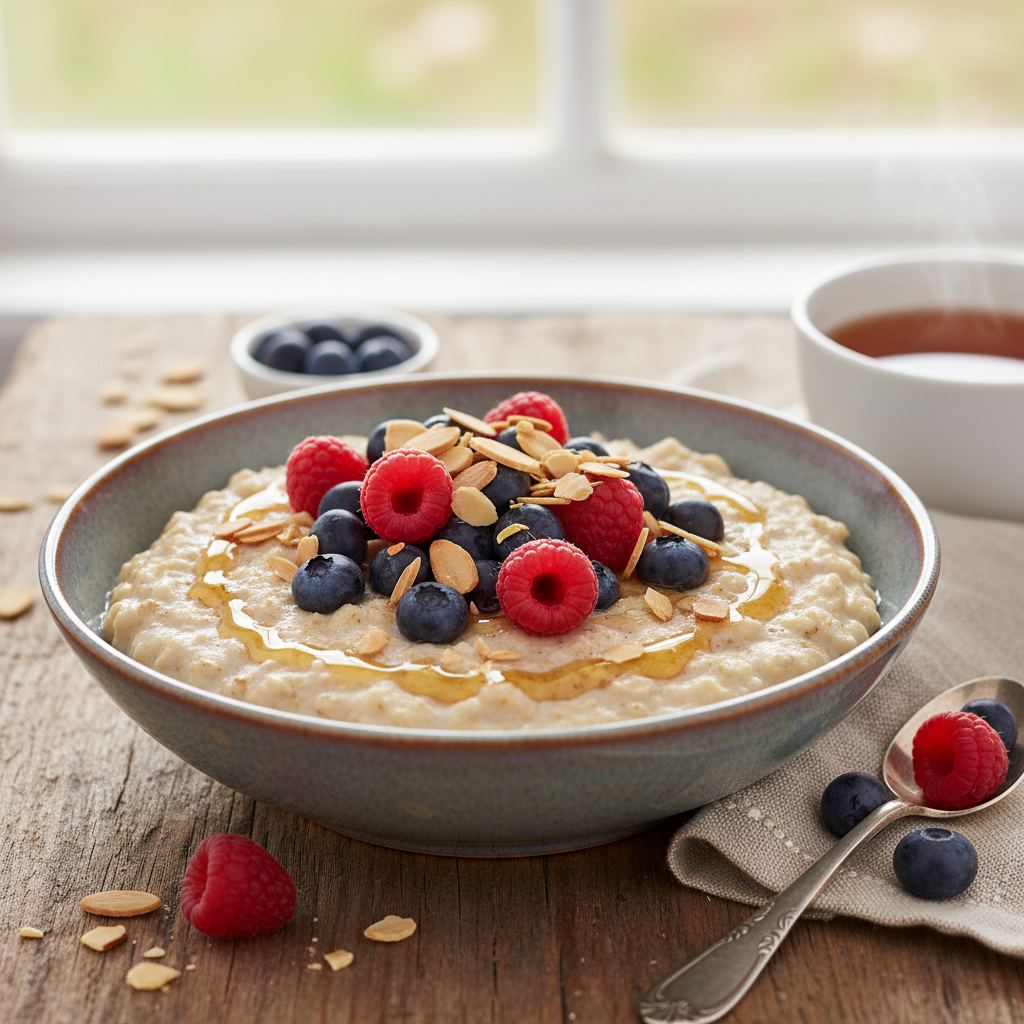 Hearty Oatmeal with Berries and Toasted Almonds