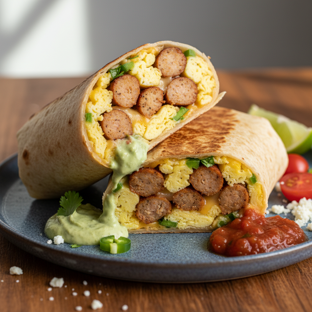 Quick Chicken Sausage and Egg Breakfast Burrito